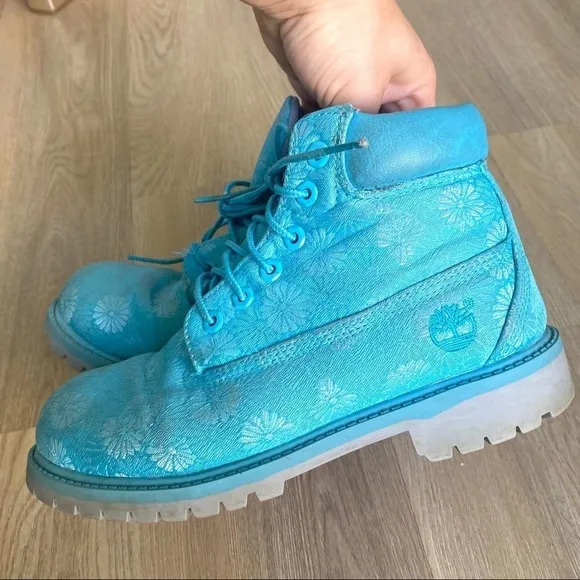 Timberland Big Kids Maui Blue Floral Waterproof Winter Boots Fabric