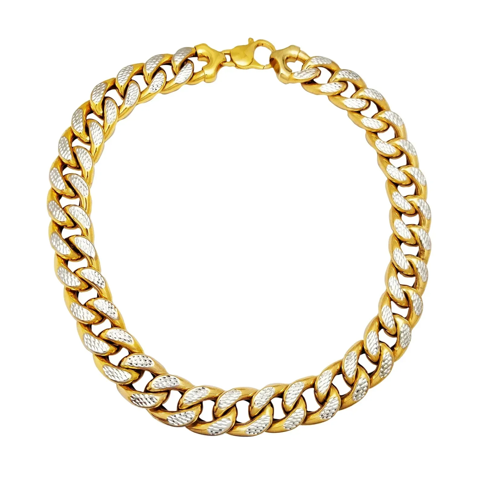 Two-Tone Hollow Puffy Miami Cuban Bracelet (14k)