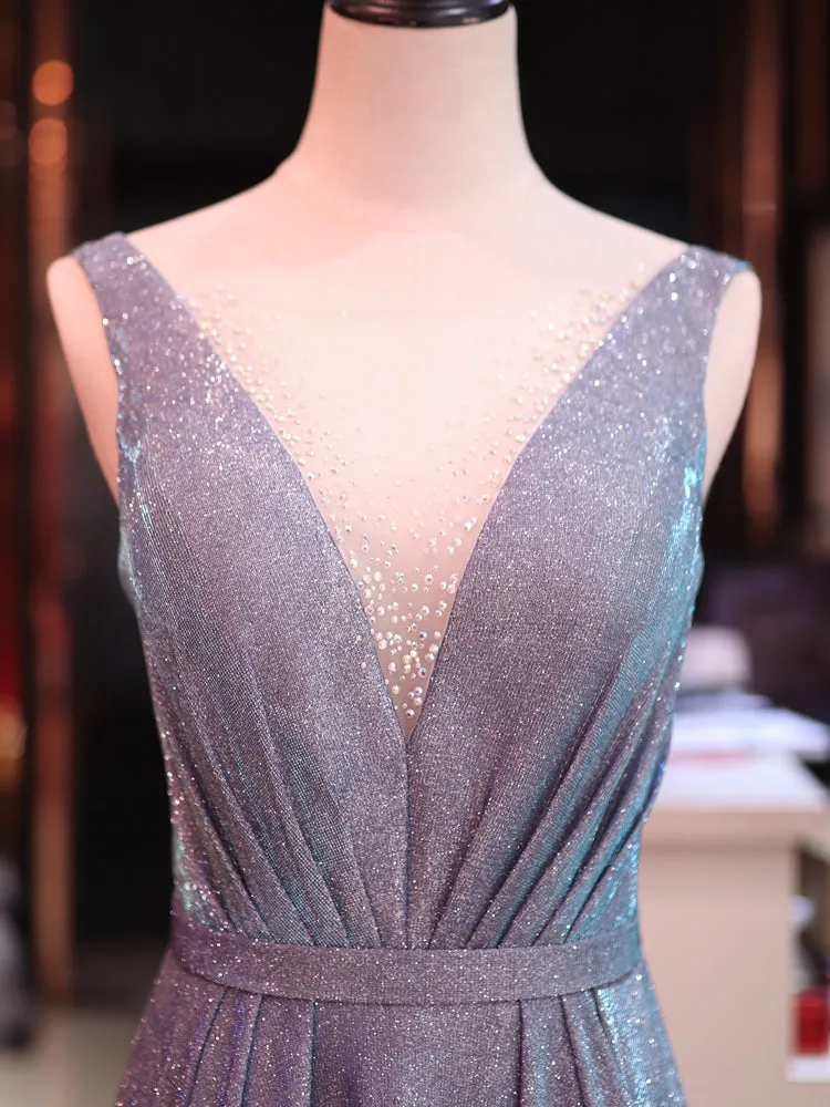 V-neckline Charming Floor Length Party Gown, Long Wedding Party Dresses