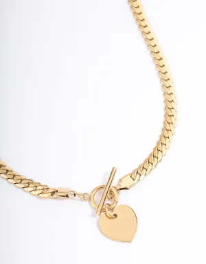 Waterproof Gold Plated Stainless Steel Heart FOB Flat Chain Necklace