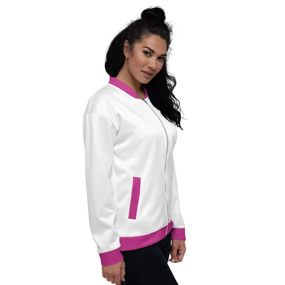 white & pink bomber jacket