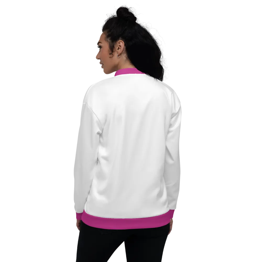 white & pink bomber jacket