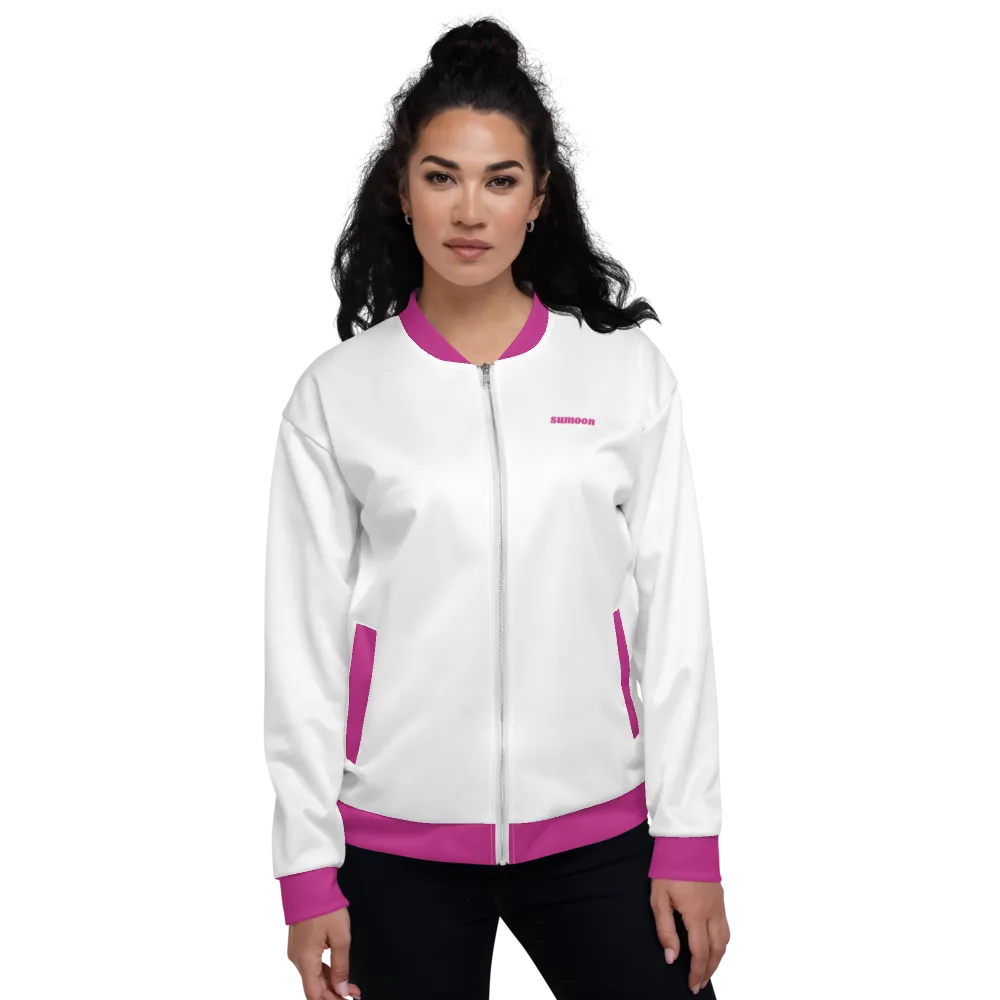 white & pink bomber jacket