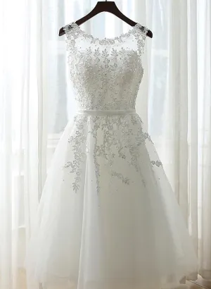 White Graduation Dresses, Round Neckline Tea Length Party Dress, Cute Formal Dress