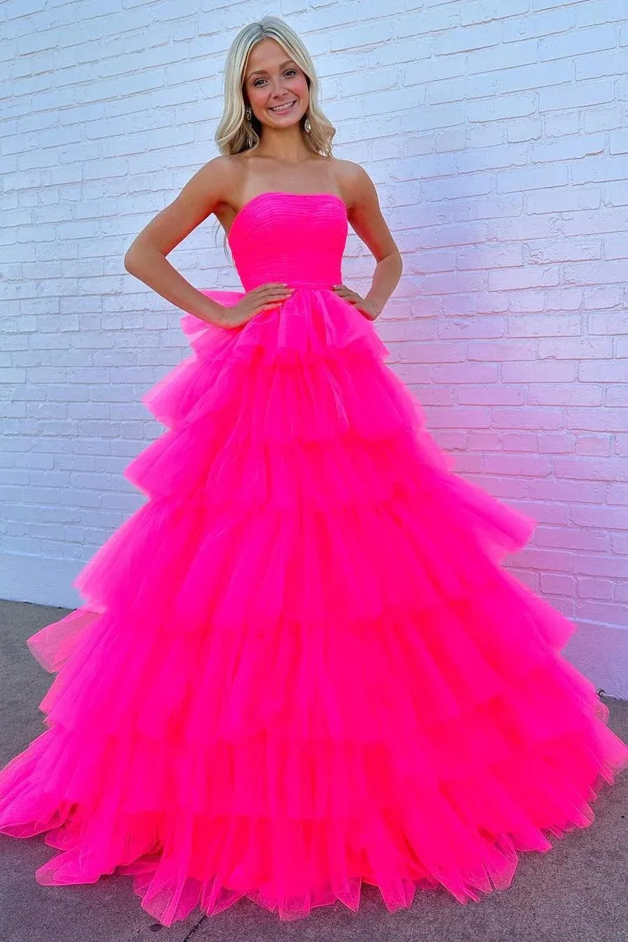 White Strapless Tiered A-Line Long Prom Evening Dress With Ruffles TP1204