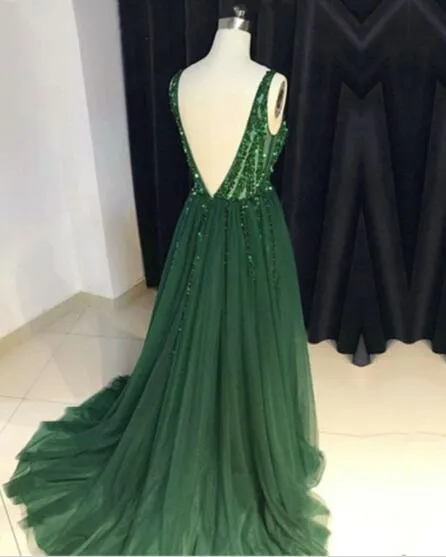 White Tulle V-neckline Floor Length Gown, White Formal Dress, Junior Prom Dress