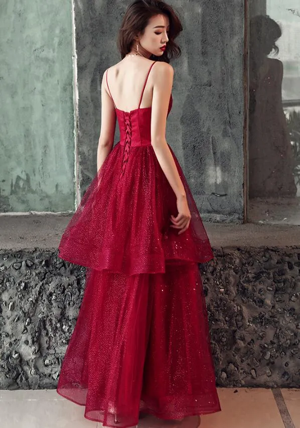 Wine Red Straps V-neckline New Style Formal Dress , Wine Red Prom Dress