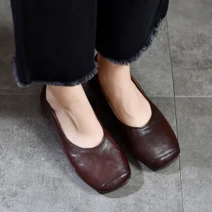 Women Retro Comfortable Square Toe Cowhide Flat Shoes Loafers