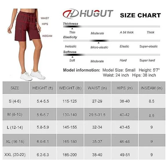 Women's Lightweight Hiking Cargo Shorts Quick Dry Athletic Shorts , Maroon