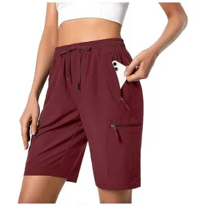 Women's Lightweight Hiking Cargo Shorts Quick Dry Athletic Shorts , Maroon