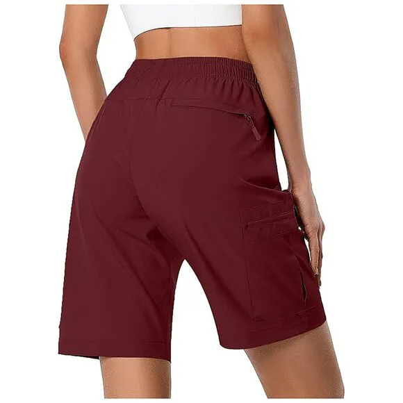 Women's Lightweight Hiking Cargo Shorts Quick Dry Athletic Shorts , Maroon
