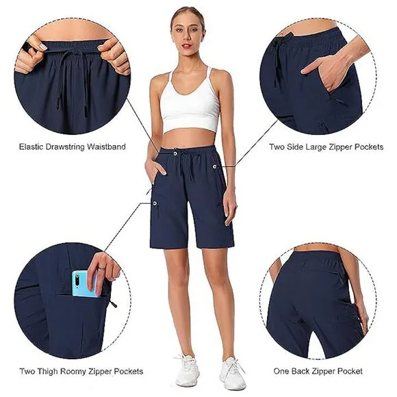 Women's Lightweight Hiking Cargo Shorts Quick Dry Athletic Shorts , Navy
