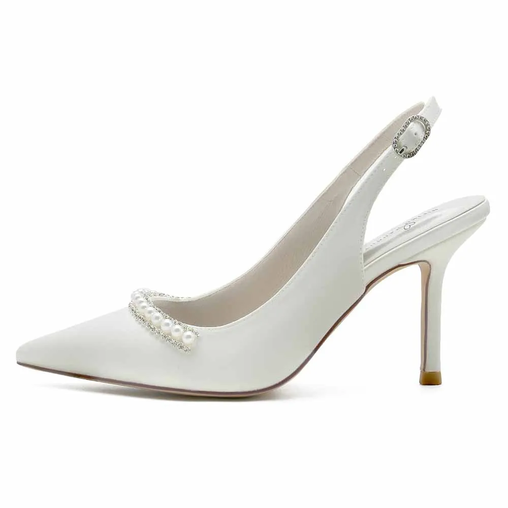 Womens Slingback Heels Bridal Party Pumps with Pearl Formal Shoes