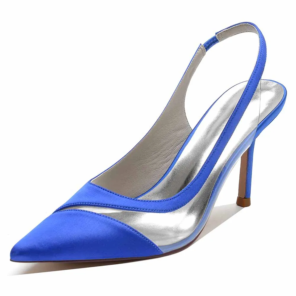 Womens Slingback Satin Heels Bridal Party Pumps Formal Dress Shoes