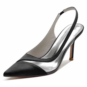 Womens Slingback Satin Heels Bridal Party Pumps Formal Dress Shoes
