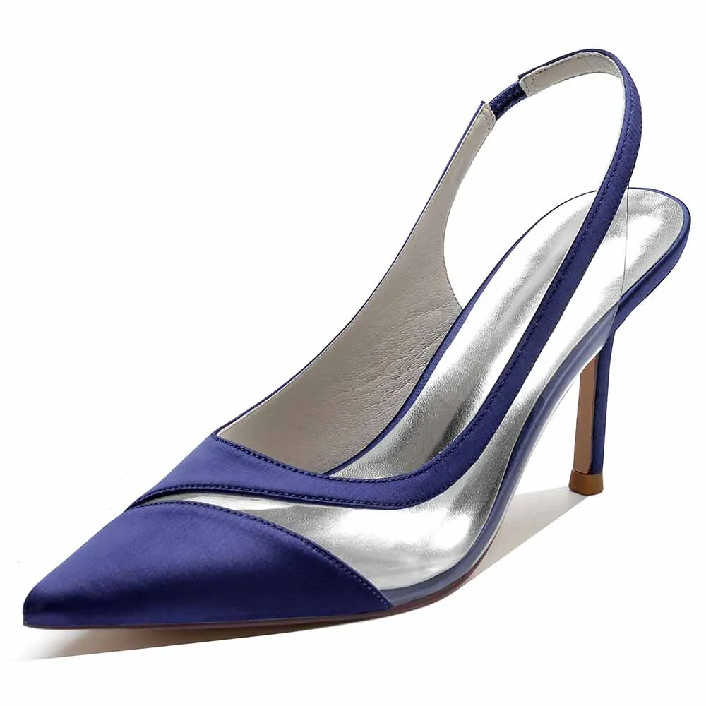 Womens Slingback Satin Heels Bridal Party Pumps Formal Dress Shoes