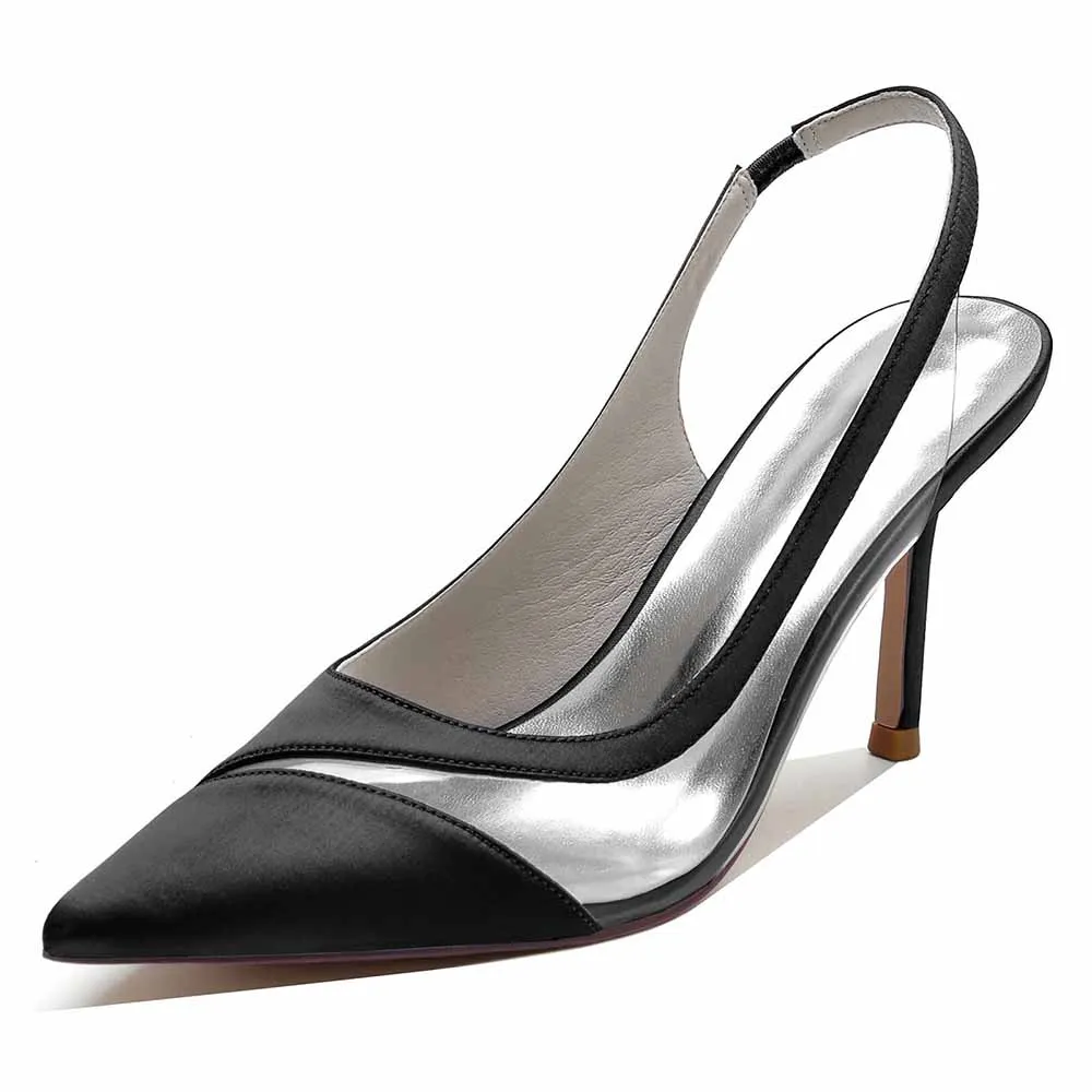Womens Slingback Satin Heels Bridal Party Pumps Formal Dress Shoes