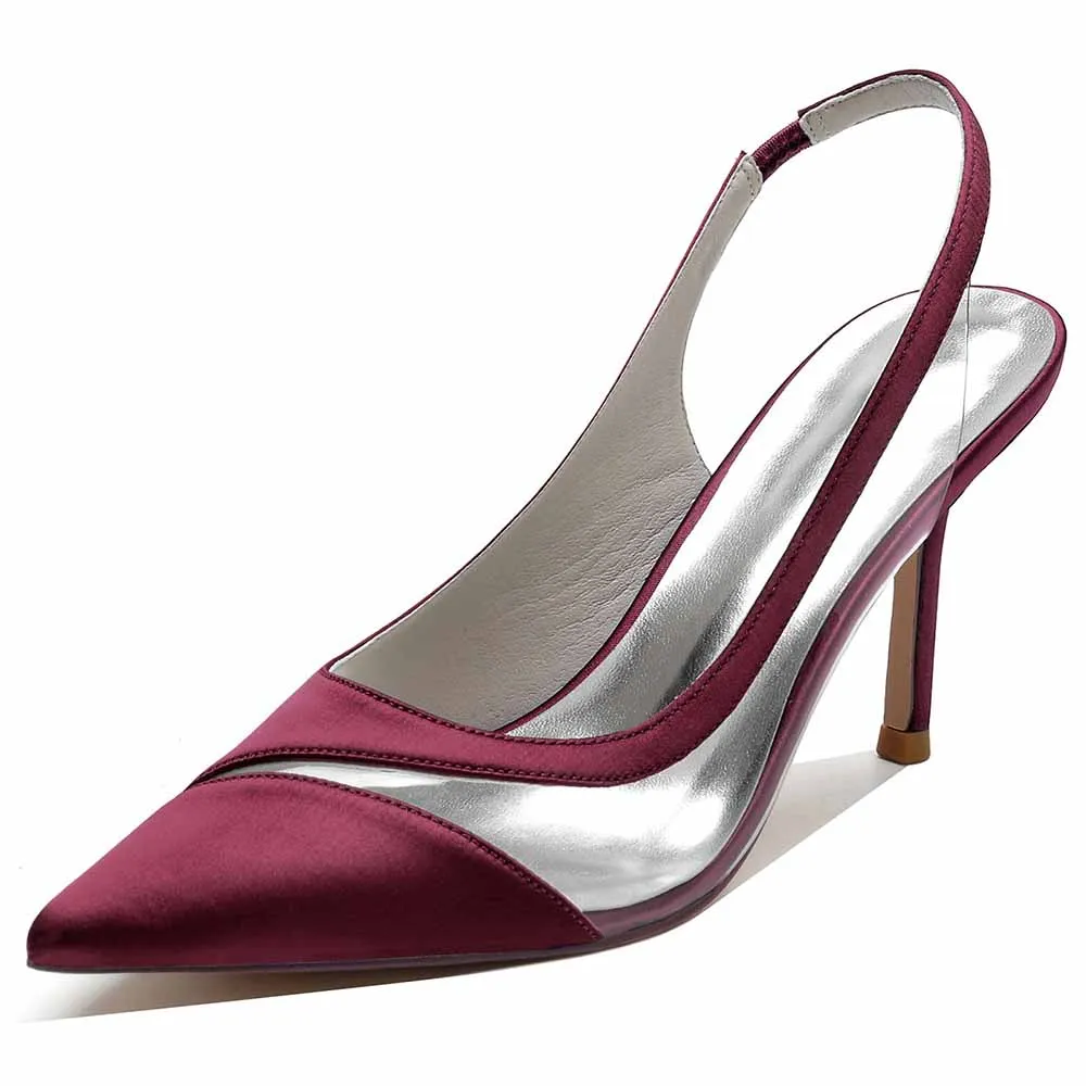 Womens Slingback Satin Heels Bridal Party Pumps Formal Dress Shoes