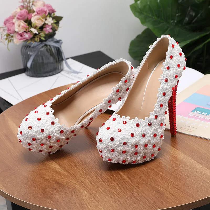 Women's Wedding Shoes Decorative Heel Wedding Heels Bridal Shoes With Beading WS0006