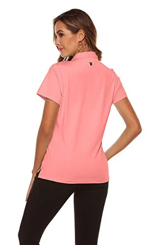 YSENTO Women Polo Shirts Casual Moisture Wicking Sport Work T-Shirts Tees(Pink, Size XL)