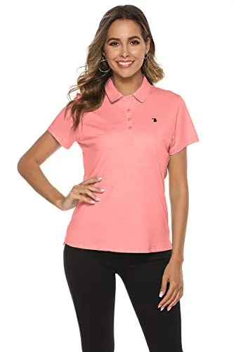 YSENTO Women Polo Shirts Casual Moisture Wicking Sport Work T-Shirts Tees(Pink, Size XL)